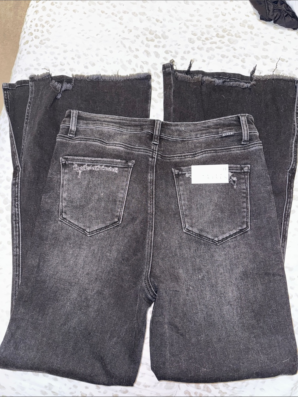 High-Rise Black Washed Straight Leg Jeans - Distressed Hem